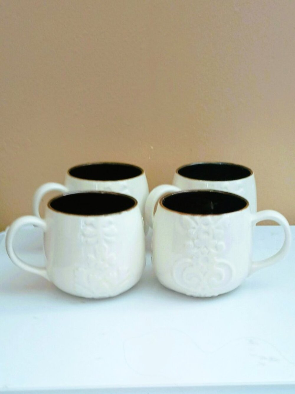 Starbucks 2013 Casi Cielo 4 pc Mug Set White Embossed Floral Coffee Cups